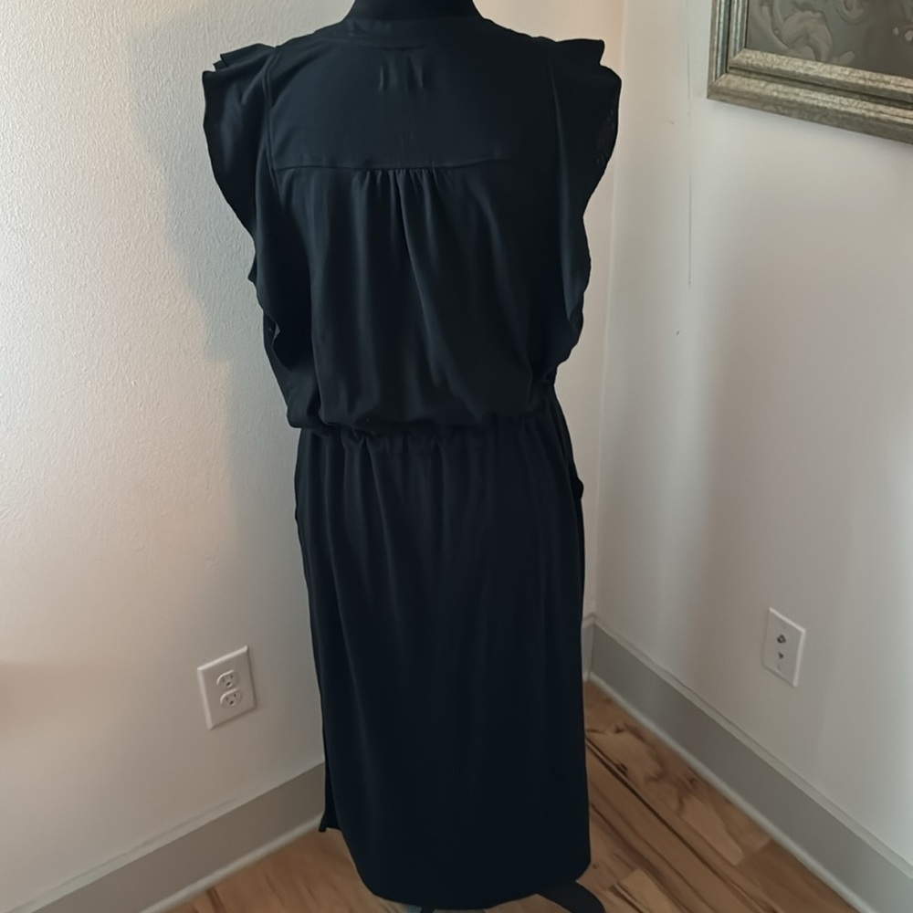 Grey State Black buttoned Down ruffle‎ detail sleeveless waist ties midi dress 2 - Picture 4 of 6